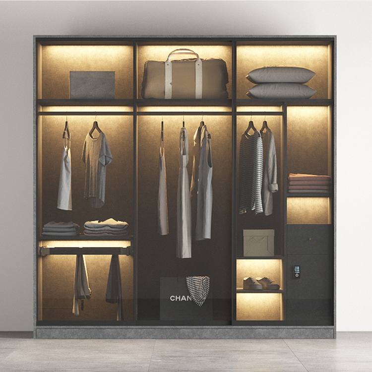 轻奢定制极简玻璃门衣柜实木多层板卧室整体衣橱定制